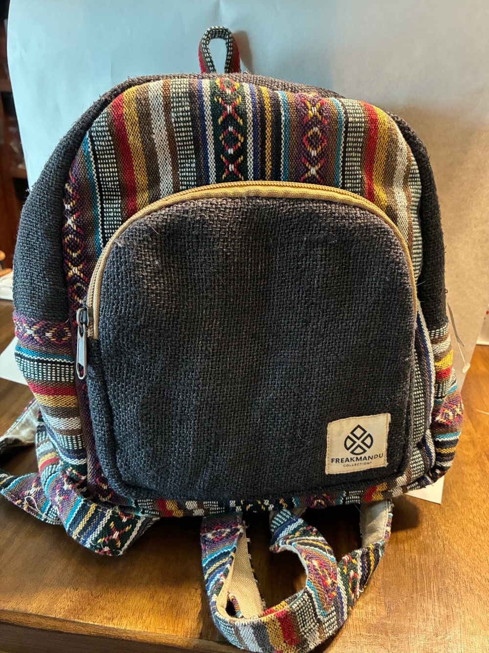 Multicolor Striped Mini Backpack - Gray Front